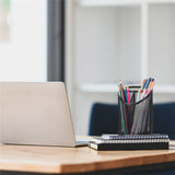 2 Pack Mesh Pencil Holder Pen Cup for Desk Round Black Pen Holder Desktop Pen Organizer 3 Compartments Pencil Organizer Desk Organizer for Office Home School