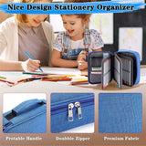 High Capacity Zipper Pens Pencil Case- Multi-Functional Stationery Pencil Pouch 72 Slots Colored Pencil Case Portable Pencil Bags With 2 Removable Sleeves(Blue)