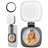 Magnetic Selfie Light Compatible Folding LED Phone Fill Ring Lighting with Mirror for Zoom Makeup Photography Recording Video Conference, Black