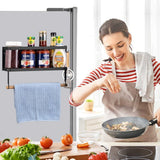 Grill Accessories Magnetic Grill Caddy & Organizer - Black Portable Powder-Coated Iron - BBQ Shelf & Tool Holder with Heavy Duty Magnets for Refrigerator & Oven - Foldable Design