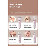 Electric Razor for Women,Hair Trimmer for Face Nose Eyebrow Beard Mustache Arm Leg Armpit Bikini,Painless Rechargeable Portable 4 in 1 Womens Body Shavers Set