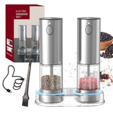 Mini Electric Salt and Pepper Grinder Set with Base, USB Rechargeable, Small Automatic Salt Pepper Mill Grinder, Travel/Outdoor BBQ/Children, One-Button Control (2 Packs, Stainless Steel) In Australia - Darrahopens
