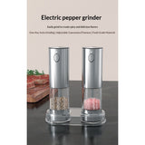 Mini Electric Salt and Pepper Grinder Set with Base, USB Rechargeable, Small Automatic Salt Pepper Mill Grinder, Travel/Outdoor BBQ/Children, One-Button Control (2 Packs, Stainless Steel) In Australia - Darrahopens