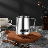 304 Stainless Steel Milk Jug with Thermometer Milk Pitcher for Milk Frothing Cup,Making Cappuccino Latte and Espresso (600ML silvery) In Australia - Darrahopens