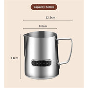 304 Stainless Steel Milk Jug with Thermometer Milk Pitcher for Milk Frothing Cup,Making Cappuccino Latte and Espresso (600ML silvery) In Australia - Darrahopens