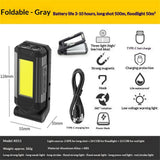 LED Magnetic Work Light, Portable USB Rechargeable Light, 360° Rotating Folding Flashlight for Car Repairing, Workshop,（Foldable Silver）