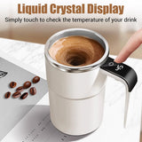 Automatic Stirring Coffee Cup with Temperature Display, Rechargeable Coffee Mug, Self-Stirring Mug with Lid, Smart Mixing Cup for Coffee, Milk and Other Beverages 304 Stainless Steel (white) In Australia - Darrahopens