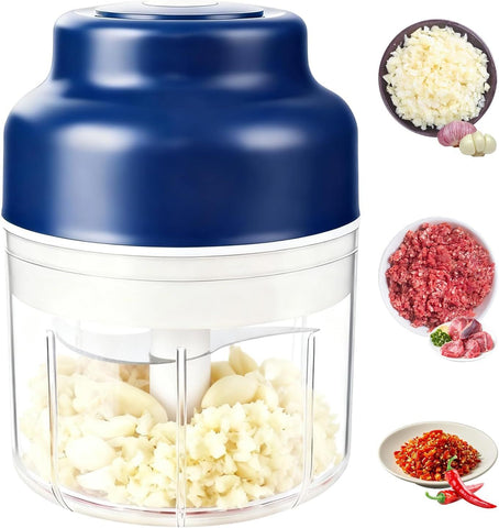 Electric Mini Garlic Chopper, Small Garlic Chopper Mincer Rechargeable, Portable Small Food Processor, 320ml Electric Food Chopper Tool for Mashing Onion Garlic Chili Ginger Fruits(Blue) In Australia - Darrahopens