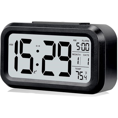 2pcs Digital Alarm Clock with Display, Desk Smart Electronic Small Clock with Indoor Temperature, Backlight, Battery Operated, for Home Bedroom Kids Office (Black) In Australia - Darrahopens