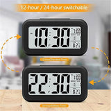 2pcs Digital Alarm Clock with Display, Desk Smart Electronic Small Clock with Indoor Temperature, Backlight, Battery Operated, for Home Bedroom Kids Office (Black)