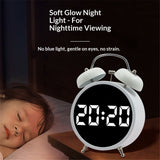 Digital Small Alarm Clock,  Double Bell Electronic LED Alarm Clock, Plug in or Battery Operated Silent Metal Table Clock, Bedside Loud Bell Clock for Heavy Sleepers Adults Kids (White)