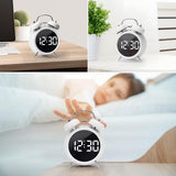 Digital Small Alarm Clock,  Double Bell Electronic LED Alarm Clock, Plug in or Battery Operated Silent Metal Table Clock, Bedside Loud Bell Clock for Heavy Sleepers Adults Kids (White) In Australia - Darrahopens