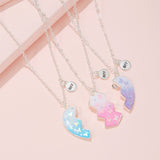 3Pcs/set Silver Heart Necklaces with Butterflies and Glitter for Girls Friends BFF Friendship Jewelry Colorful Gifts In Australia - Darrahopens