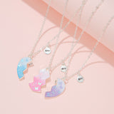 3Pcs/set Silver Heart Necklaces with Butterflies and Glitter for Girls Friends BFF Friendship Jewelry Colorful Gifts