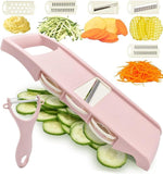 Mandoline Slicer for Kitchen Slicer Vegetable Cutter 5 In 1 Veggie Slicer Potato Slicer waffle fry cutter Hot Swap Mandolin with Peeler for Vegetables Carrot Shredder Cucumber Slicer - Pink In Australia - Darrahopens