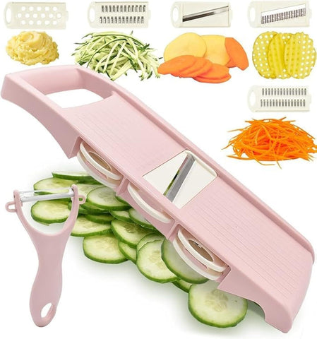 Mandoline Slicer for Kitchen Slicer Vegetable Cutter 5 In 1 Veggie Slicer Potato Slicer waffle fry cutter Hot Swap Mandolin with Peeler for Vegetables Carrot Shredder Cucumber Slicer - Pink In Australia - Darrahopens
