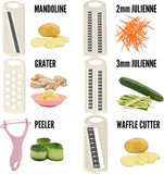 Mandoline Slicer for Kitchen Slicer Vegetable Cutter 5 In 1 Veggie Slicer Potato Slicer waffle fry cutter Hot Swap Mandolin with Peeler for Vegetables Carrot Shredder Cucumber Slicer - Pink
