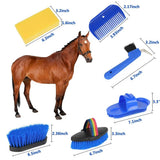 9 Pieces Horse Grooming Kit Tack Room Supplies Set with Organizer Tote Bag, Oval Massage Curry, Hard and Soft Brush, Hoof Pick, Sweat Scraper, Bathing Sponge, Combs for Horse Riders Beginners