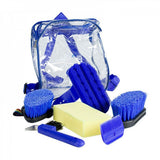 9 Pieces Horse Grooming Kit Tack Room Supplies Set with Organizer Tote Bag, Oval Massage Curry, Hard and Soft Brush, Hoof Pick, Sweat Scraper, Bathing Sponge, Combs for Horse Riders Beginners
