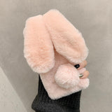 Compatible with iPhone 15 Pro Max Rabbit Case, Soft Fluffy Furry Cute Bunny Plush Rabbit Cover Warm Big Ear Bling Crystal Rhinestone Bowknot Ultra Thin Case for iPhone 15 Pro Max Women Girls In Australia - Darrahopens