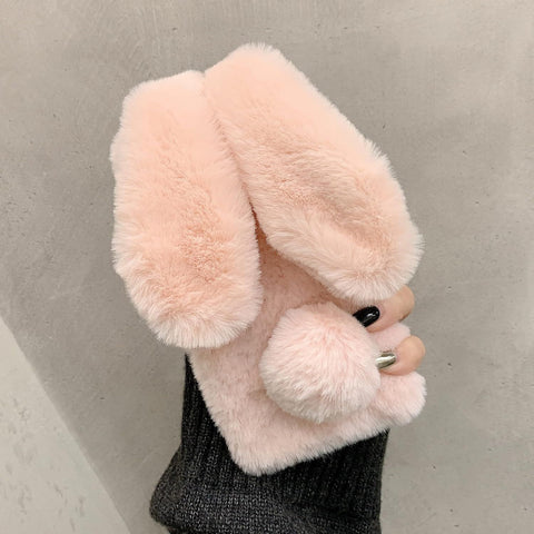 Compatible with iPhone 15 Pro Max Rabbit Case, Soft Fluffy Furry Cute Bunny Plush Rabbit Cover Warm Big Ear Bling Crystal Rhinestone Bowknot Ultra Thin Case for iPhone 15 Pro Max Women Girls In Australia - Darrahopens