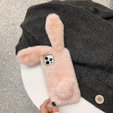 Compatible with iPhone 15 Pro Max Rabbit Case, Soft Fluffy Furry Cute Bunny Plush Rabbit Cover Warm Big Ear Bling Crystal Rhinestone Bowknot Ultra Thin Case for iPhone 15 Pro Max Women Girls In Australia - Darrahopens