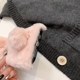Compatible with iPhone 15 Pro Max Rabbit Case, Soft Fluffy Furry Cute Bunny Plush Rabbit Cover Warm Big Ear Bling Crystal Rhinestone Bowknot Ultra Thin Case for iPhone 15 Pro Max Women Girls In Australia - Darrahopens