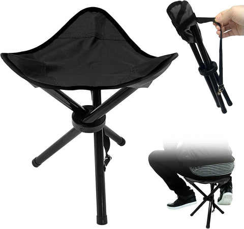 Travel Folding Camping Stool, 14.6 inches Tripod Chair and Maximum weight 300 lbs Outdoor Portable Party Chair Fishing Chairs Seat for Camping Fishing Hiking Gardening and Garden Painting Black