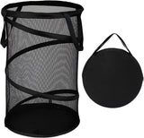 Collapsible Laundry Basket Foldable Mesh Pop Up Hamper with Handles for Laundry Room, Bathroom, Kids Room, College Dorm, Travel, Storage Organizer Black