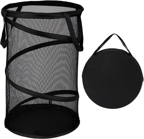 Collapsible Laundry Basket Foldable Mesh Pop Up Hamper with Handles for Laundry Room, Bathroom, Kids Room, College Dorm, Travel, Storage Organizer Black