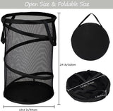 Collapsible Laundry Basket Foldable Mesh Pop Up Hamper with Handles for Laundry Room, Bathroom, Kids Room, College Dorm, Travel, Storage Organizer Black
