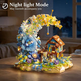 Moon Flower Mini Bricks Building Set, Fairy Cabin and Blue Flower Bouquet, Mini Building Blocks Botanical Collection Set, Unique Home Decor, Gift for Her and Him - 1622 Pcs Mini Bricks In Australia - Darrahopens