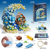 Moon Flower Mini Bricks Building Set, Fairy Cabin and Blue Flower Bouquet, Mini Building Blocks Botanical Collection Set, Unique Home Decor, Gift for Her and Him - 1622 Pcs Mini Bricks