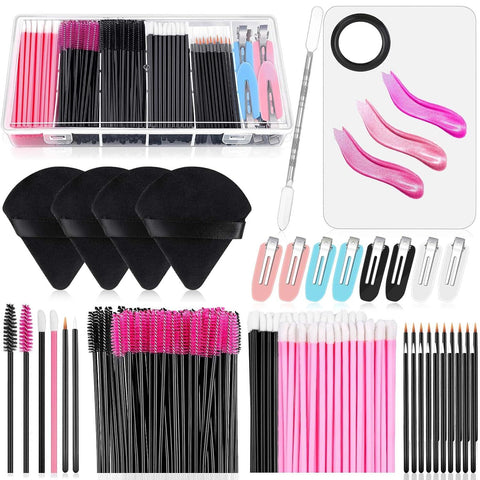 Disposable Makeup Applicators Kit with Triangle Puff Mixing Palette, Artist Supplies Disposable Mascara Wands, Lip Brushes, Hair Clips Powder Puffs for Face with Storage Box In Australia - Darrahopens