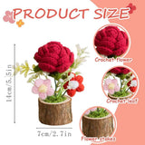 3 Set Handmade Crochet Flowers Potted Plant for Teachers Office Desk Decor,Cute Knitted Crcohet Rose Flower in Wooden Pot for Home Office Car Dashboard Decor,Rose