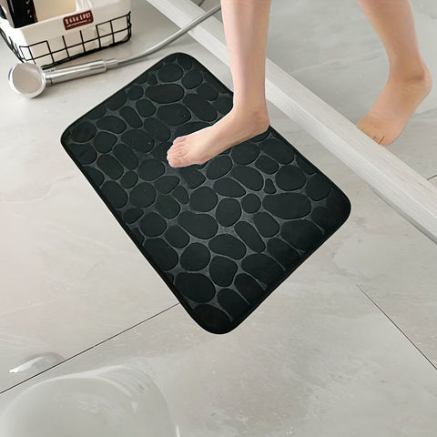 [Quick-Dry Memory Foam] 1pc Quick-Dry Memory Foam Bath Mat with Non-Slip Backing - Soft Shower Carpet Suitable for Bath Tub, Shower, Commercial Use - Machine Washable Bathroom Mat Black In Australia - Darrahopens