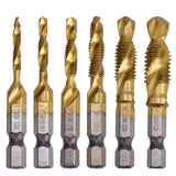 Combination Drill Tap Bit Set 6 Piece Hex Shank Quick Change HSS Titanium Coated Spiral Tap Drill Bit Include Spiral Screw Tap Set In Australia - Darrahopens