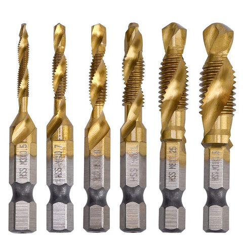 Combination Drill Tap Bit Set 6 Piece Hex Shank Quick Change HSS Titanium Coated Spiral Tap Drill Bit Include Spiral Screw Tap Set In Australia - Darrahopens