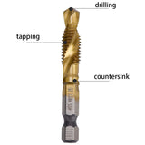 Combination Drill Tap Bit Set 6 Piece Hex Shank Quick Change HSS Titanium Coated Spiral Tap Drill Bit Include Spiral Screw Tap Set In Australia - Darrahopens