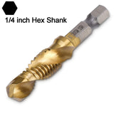 Combination Drill Tap Bit Set 6 Piece Hex Shank Quick Change HSS Titanium Coated Spiral Tap Drill Bit Include Spiral Screw Tap Set In Australia - Darrahopens