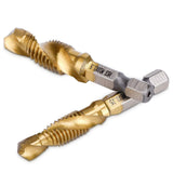 Combination Drill Tap Bit Set 6 Piece Hex Shank Quick Change HSS Titanium Coated Spiral Tap Drill Bit Include Spiral Screw Tap Set