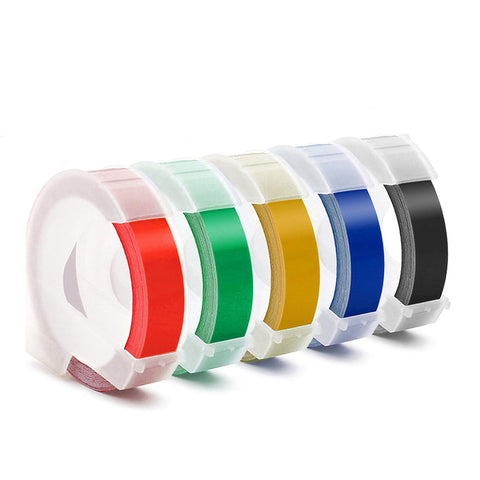 Embossing Label Tape Compatible with Label Maker, 3D Plastic Labels Replacement ( Black/Red/Blue/Yellow/Green)