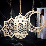 3 pcs Eid Mubarak Wooden Pendant Moon Starlight Set Ramadan Mubarak Festival Decoration (Wood Color)