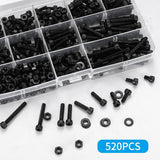 Button Head Socket Cap Screws Bolts and Nuts, 12.9 Grade Alloy Steel, Black Oxide Finish, Fully Threaded, Assortment Kit 520PCS