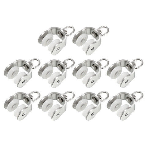 Curtain Track Rollers Stainless Steel Frame Twin Wheeled Carriers Drapery Rail Sliding Glider for Windows 0.57" Dia, 10 Pcs
