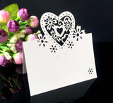 50PCS Place Cards Table Cards Name Cards for Table Setting 3D Love Heart Flower Hollow Out Paper Card Banquet Seat Card Place Card