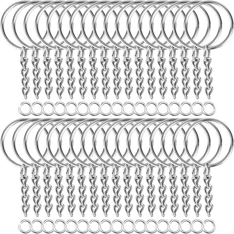 30 set Split Keyrings with Chain Silver Keychain Ring, Key Chains Rings Parts with Open Jump Ring and Connector. In Australia - Darrahopens