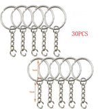 30 set Split Keyrings with Chain Silver Keychain Ring, Key Chains Rings Parts with Open Jump Ring and Connector.