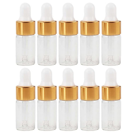 10pcs Transparent Essential Oils Glass Dropper Bottles White Cap with Eye Droppers Leak Proof Travel Bottles for Liquids (5ml)