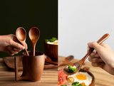 2pcs Household Kitchen Wooden Soup Handle Spoon ice Dessert Cooking Spoon Kitchen Dinner Tableware Cutlery